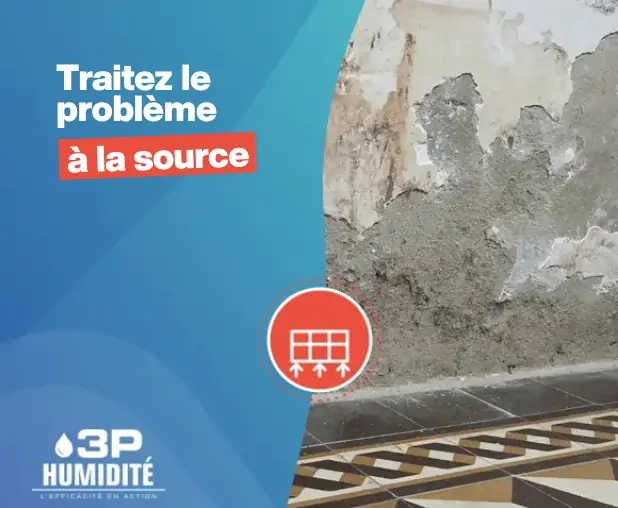 Mur ancien dégradé par des remontées capillaires avant traitement 3P